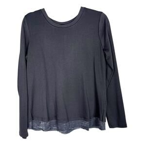 Bobeau Gray Blue MP Tie Open Back Long Sleeve Top Medium Petite Crew Neck